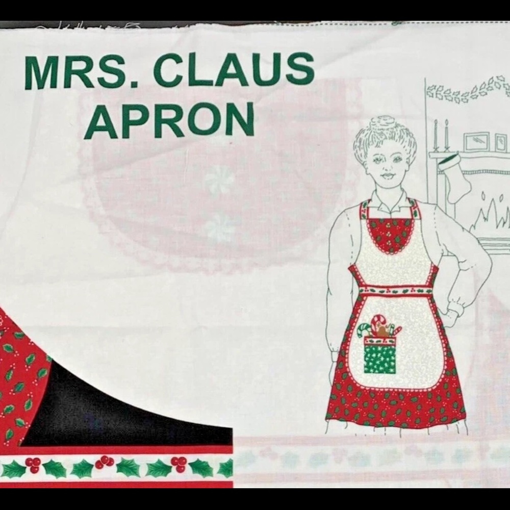 Vintage VIP Cranston Print Works Adult Cut & Sew Mrs. Claus Christmas Apron